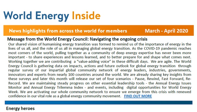 Доступен новый номер информационного бюллетеня World Energy Inside за март-апрель 2020 года